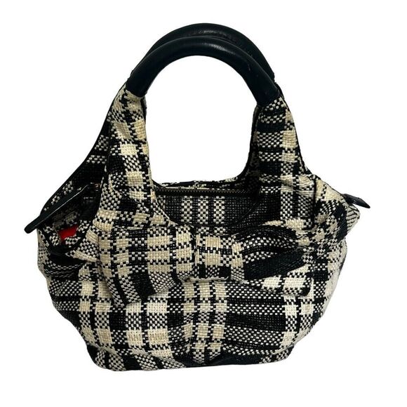 Kate Spade Small Black Cream Plaid Check Bow Plaid Purse Bag Double Handles - Picture 1 of 11